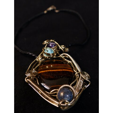 Anh&auml;nger No. 29 Jugendstil Tigerauge Neusilber 38 g 75 mm