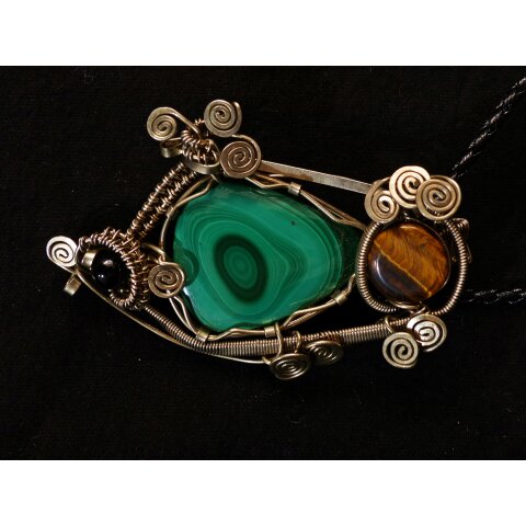 Anh&auml;nger No. 30 Jugendstil Malachit Neusilber 49 g 85 mm