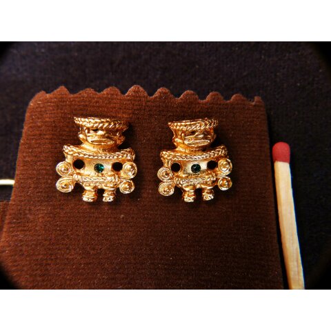 1 Paar Ohrstecker No.35 vergoldet astrologisches Motiv Goldmuseum Bogota 10-12 mm