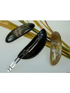 Horn Haarspange rund poliert mit Metallclip Made in France Patent 60 mm = Code C
