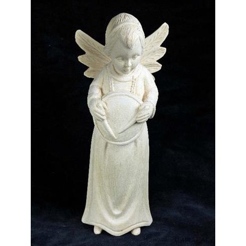 Skulptur Engel mit Trommel wei&szlig;es Fanazava Holz 25 cm = Code K (N12)