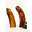 Horn Phallusskulptur und Dildo mit G&uuml;rtelschlitz 12 bis 15 cm = Code B seidenmatt natur