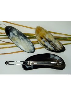 Horn Haarspange rund poliert mit Metallclip Made in France Patent 90 mm = Code E