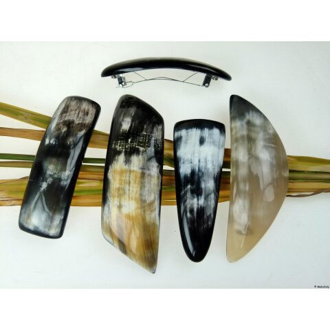 Horn Haarspange eckig poliert mit Metallclip Made in France Patent 70 mm = Code D