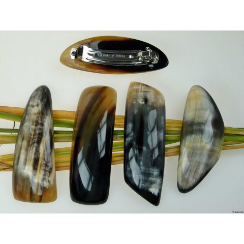 Horn Haarspange eckig poliert mit Metallclip Made in France Patent 80 mm = Code D