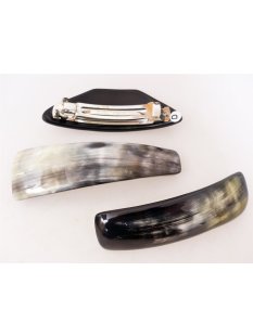 Horn Haarspange eckig poliert mit Metallclip Made in France Patent 80 mm = Code D