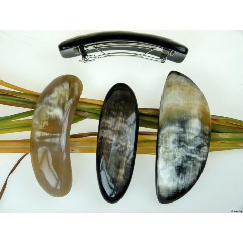 Horn Haarspange rund poliert mit Metallclip Made in France Patent 70 mm = Code D