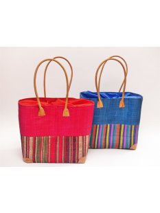 Raffia Bast  Raphia Korb Harlekin vertikal geteilt, Bodenl&auml;nge 30 cm = Code blau