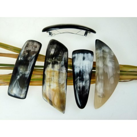 Horn Haarspange eckig und rund poliert mit Metallclip Made in France Patent 40 mm = Code B