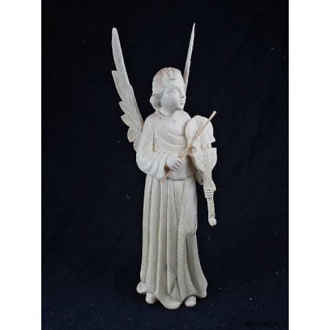 Skulptur Engel mit Violine wei&szlig;es Fanazava Holz 25 cm = Code K