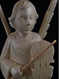Skulptur Engel mit Violine wei&szlig;es Fanazava Holz 25 cm = Code K