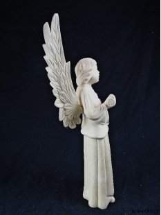 Skulptur Engel mit Rassel wei&szlig;es Fanazava Holz 20...