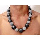 Hornkette Krypta grau matt + schwarz poliert 55 cm Naturschmuck Ethno BIO &Ouml;KO