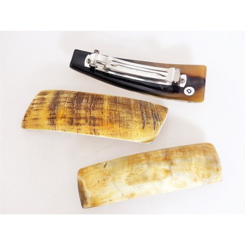 Horn Haarspange eckig Naturoberfl&auml;che aussen, mit Metallclip Made in France Patent 80 mm = Code D