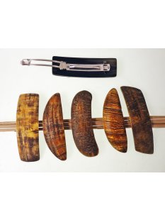 Horn Haarspange eckig Naturoberfl&auml;che aussen, mit Metallclip Made in France Patent 80 mm = Code D