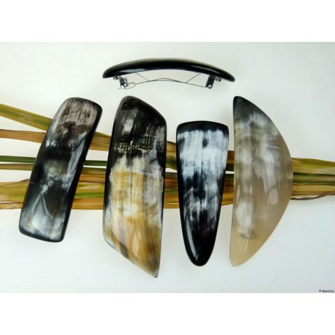 Horn Haarspange eckig poliert mit Metallclip Made in France Patent 60 mm = Code C