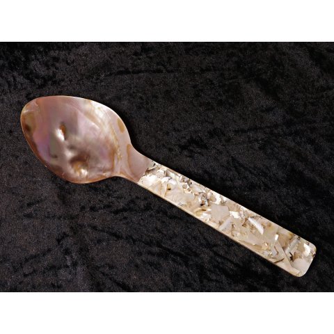 Salatl&ouml;ffel Platon Perlmutt braun Perlmuttsplitter in Epoxid oval 24 cm