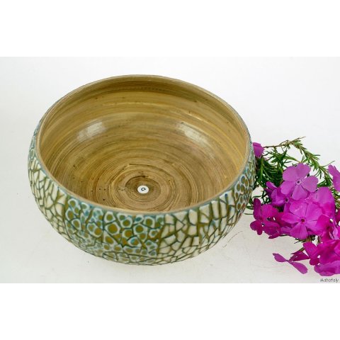 Vietnam Bambus Schale Hung mit Eierschalen belegt D: 18 H: 12 cm= Code G