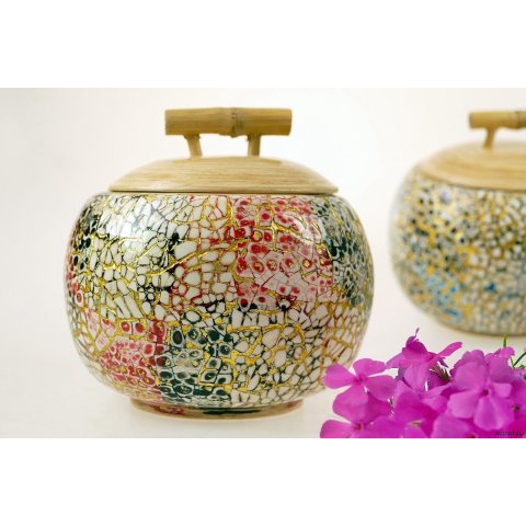 Vietnam Bambus Dose Thien mit Eierschalen belegt D: 13 cm = Code E