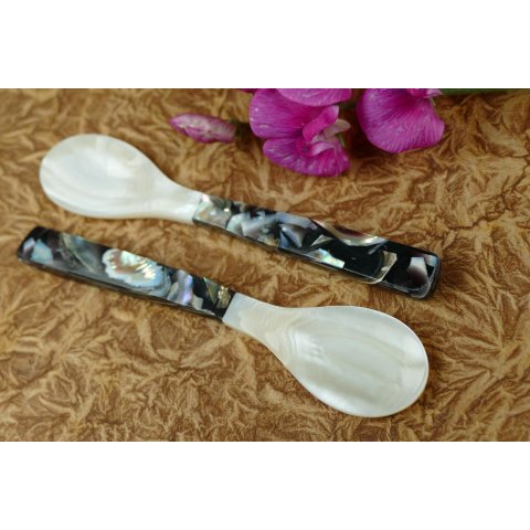 1x Perlmutt Eierl&ouml;ffel Kompottl&ouml;ffel Jassonas 12 cm Griff dunkel Perlmutt+Epoxid