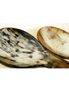 Horn Sch&ouml;pfl&ouml;ffel Reisl&ouml;ffel Afrika geschwungen antik matt poliert 28 cm = Code C