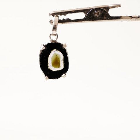TSA105 Wassermelonen Turmalin Scheibe als Anh&auml;nger gefasst in Silber 24 x 12 mm 10,6 ct.