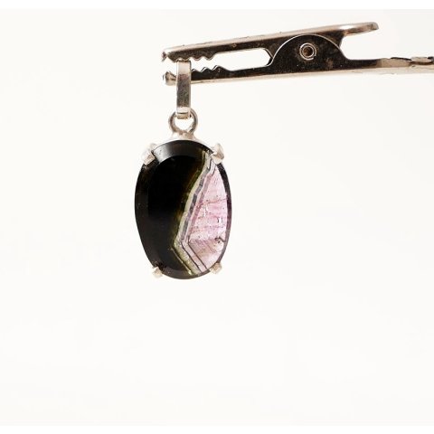 TSA108 Turmalin polychrome Scheibe als Anh&auml;nger gefasst in Silber 22 x 13 mm 11,9 ct.