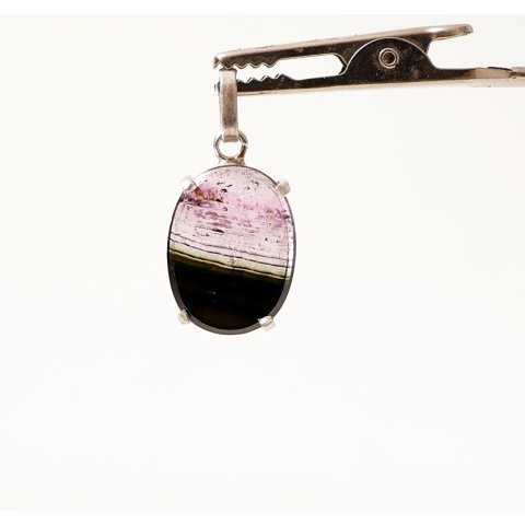 TSA109 Turmalin polychrome Scheibe als Anh&auml;nger gefasst in Silber 22 x 13 mm 11,7 ct.