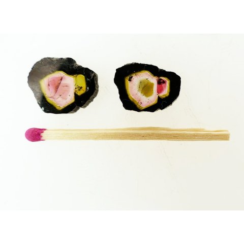 TSL138 Turmalin Rubellit Wassermelone 2 Scheiben aus einem Kristall 7,6 ct.