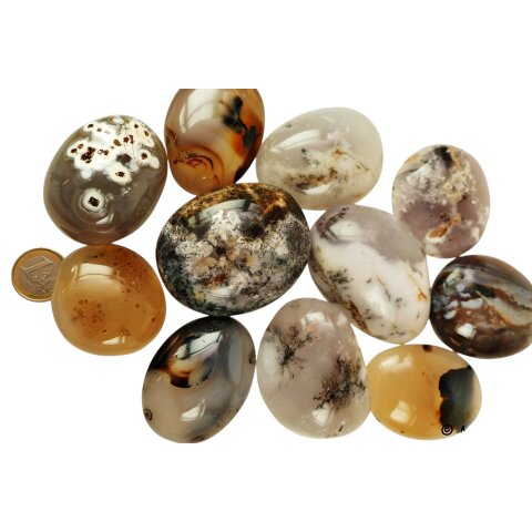 1 kg Handst&uuml;cken Handschmeichler Trommelstein Madagaskar Moosachat poliert Heilstein Edelstein getrommelt Steinheilkunde