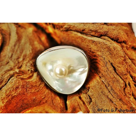 Perlmutt Ring echt helle Meeresmuschel Erestos2 Gr&ouml;&szlig;e variabel D 20 mm = Code C