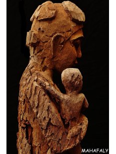 AL129 AloAlo Skulptur der Sakalava Grabw&auml;chter Die Frau mit Baby 140 cm ca. 1930