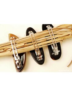 Horn Haarspange rund Naturoberfl&auml;che aussen mit Metallclip Made in France Patent 70 mm = Code D