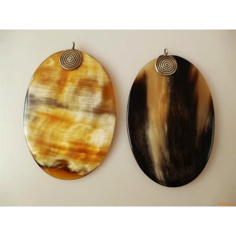 Horn Anh&auml;nger Amanda Sterling Silber Anh&auml;nger 7 x 10 cm oval heller Grundton