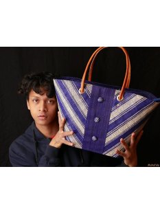 Raffia Bast Raphia Tasche Dreiknopf 46  cm Farbe...