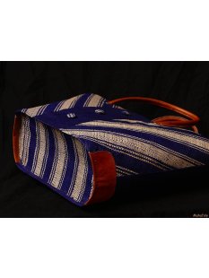 Raffia Bast Raphia Tasche Dreiknopf 46  cm Farbe schwarz/rot = Code blau