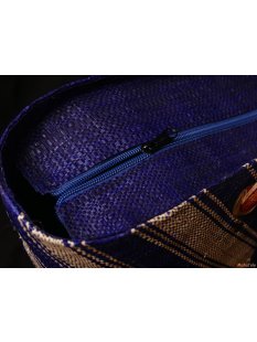 Raffia Bast Raphia Tasche Dreiknopf 46  cm Farbe schwarz/rot = Code blau