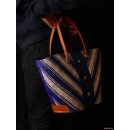Raffia Bast Raphia Tasche Dreiknopf 46  cm Farbe schwarz/rot = Code blau