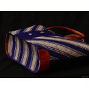 Raffia Bast Raphia Tasche Dreiknopf 46  cm Farbe schwarz/rot = Code blau