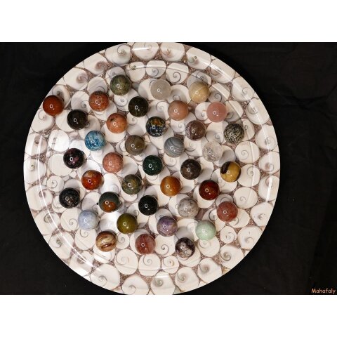 Solitairespiel aus Madagaskar Solit&auml;r mit Edelsteinkugeln 35 mm auf edlem Shiva Eys Brett