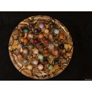 Solitairespiel aus Madagaskar Solit&auml;r mit Edelsteinkugeln 35 mm auf edlem Septarien Brett