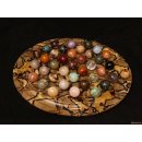 Solitairespiel aus Madagaskar Solit&auml;r mit Edelsteinkugeln 35 mm auf edlem Septarien Brett