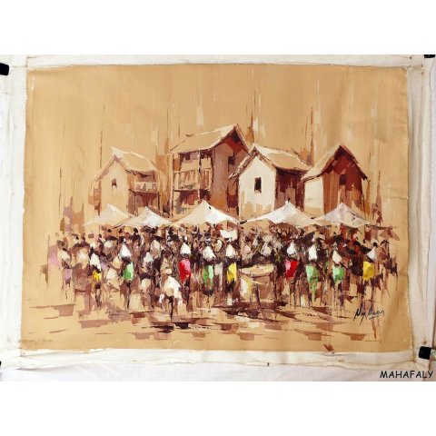 &Ouml;lgem&auml;lde Nr.09 von Ny Aina 80 x 60 cm Gro&szlig;markt auf dem Dorfplatz