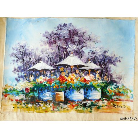 &Ouml;lgem&auml;lde Nr.17 von Eric 45 x 30 Blumenmarkt im Hochland