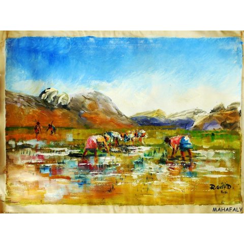 &Ouml;lgem&auml;lde Nr.19 von Eric 45 x 30 Frauen im Reisfeld