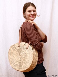 Raffia Bast Raphia Umh&auml;ngetasche Disc natur 35 cm...