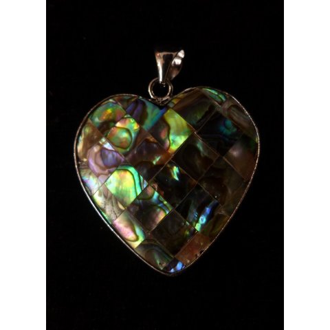 Perlmutt Anh&auml;nger echt Abalone beidseitig Herz 4,5 x 4 cm = Code C