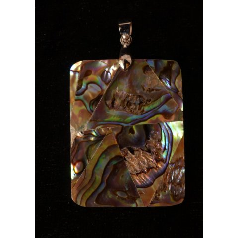 Perlmutt Anh&auml;nger echt Abalone einseitig rechteckig flach 4 x 3 cm = Code D
