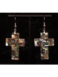1 Paar Ohrh&auml;nger Perlmutt echte Abalone Kreuz 4 cm =...