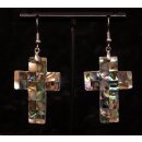 1 Paar Ohrh&auml;nger Perlmutt echte Abalone Kreuz 4 cm = Code B